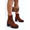 Dámské kozačky se šněrováním na podpatku hnědé Lunielle (Veľkosť 40)