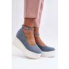 Dámske modré textilné espadrilky na platforme a klinovom podpätku, kód produktu JH333P BLUE
