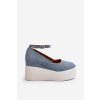 Dámske modré textilné espadrilky na platforme a klinovom podpätku, kód produktu JH333P BLUE