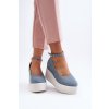 Dámske modré textilné espadrilky na platforme a klinovom podpätku, kód produktu JH333P BLUE