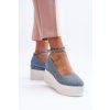 Dámske modré textilné espadrilky na platforme a klinovom podpätku, kód produktu JH333P BLUE
