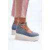 Dámske modré textilné espadrilky na platforme a klinovom podpätku, kód produktu JH333P BLUE