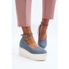Dámske modré textilné espadrilky na platforme a klinovom podpätku, kód produktu JH333P BLUE