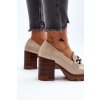 Dámske béžové lodičky s vysokým stĺpovým podpätkom z eko kože, kód produktu 58258 LT.BE PU