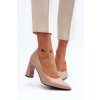 Béžové dámske lodičky s eko kožou na stĺpovom podpätku, kód produktu 62106 BE