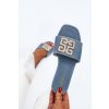 Dámske modré textilné šľapky na rovnej podrážke s trblietkami, kód produktu SS-243 BLUE