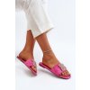 Ružové dámske šľapky z EKO semišu na rovnej podrážke s trblietkami, kód produktu SS-243 FUSHIA