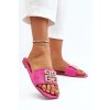 Ružové dámske šľapky z EKO semišu na rovnej podrážke s trblietkami, kód produktu SS-243 FUSHIA