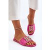 Ružové dámske šľapky z EKO semišu na rovnej podrážke s trblietkami, kód produktu SS-243 FUSHIA
