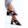 Čierne dámske sandále na stĺpovom podpätku s eko kožou, kód produktu 62111 BK