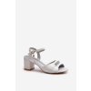 Dámske Sandále z eco kože na podpätku s ozdobami strieborné narhi / 20241 SI (Veľkosť 36)