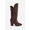 Kozačky nad kolena na podpatku z z eko semišue hnědé Clorira (Veľkosť 36)