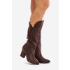 Kozačky nad kolena na podpatku z z eko semišue hnědé Clorira (Veľkosť 36)