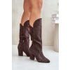Kozačky nad kolena na podpatku z z eko semišue hnědé Clorira (Veľkosť 36)