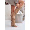 Kozačky nad kolena na podpatku z z eko semišue béžové Clorira (Veľkosť 37)