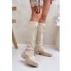 Béžové dámske čižmy nad koleno s rovnou podrážkou, textil, kód produktu DE1169 BEIGE