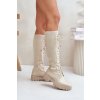 Béžové dámske čižmy nad koleno s rovnou podrážkou, textil, kód produktu DE1169 BEIGE