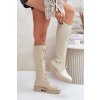Béžové dámske čižmy nad koleno s rovnou podrážkou, textil, kód produktu DE1169 BEIGE