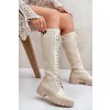 Béžové dámske čižmy nad koleno s rovnou podrážkou, textil, kód produktu DE1169 BEIGE