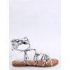 Dámske sivé sandále z ekologického semišu s viazaním na členku, zvierací motív, kód produktu CK152P