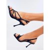 Dámske čierne lodičky z eko kože s kamienkami na členku, ihlový podpätok nad 9cm, kód produktu 4942