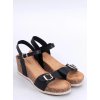 Dámske čierne sandále z eko kože na členku s 6-9 cm podpätkom na bežný deň, kód produktu B123
