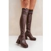 Hnedé dámske členkové čižmy z eko kože na stĺpovom podpätku s možnosťou zapnutia na zips, kód produktu JA-24 BROWN