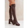 Hnedé dámske členkové čižmy z eko kože na stĺpovom podpätku s možnosťou zapnutia na zips, kód produktu JA-24 BROWN