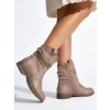 Béžové dámske semišové členkové topánky na nízkej podrážke Shelvt kód 6754KH