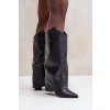 Dámske čierne členkové čižmy z ekokože s vysokým 9 cm stĺpovitém podpätkom a slip-on zapínaním, kód produktu RQ505 BLACK
