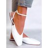 Dámske biele balerínky z ekokože na členku s hranatou špičkou na bežný deň, kód 2504