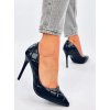 Dámske čierne lodičky z ekokože na ihlovo-powerżej 9cm podpätku, elegantný štýl, špičatá špička, kód T3D82188-2
