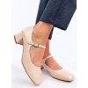 Dámske béžové lodičky z ekokože s okrúhlou špičkou a podpätkom do 6 cm, kód 702