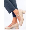 Dámske béžové lodičky z ekokože s okrúhlou špičkou a podpätkom do 6 cm, kód 702