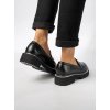 Dámske čierne mokasíny z ekokože s okrúhlou špičkou a strapcami na bežný deň, kód 100-369