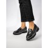 Dámske čierne mokasíny z ekokože s okrúhlou špičkou a strapcami na bežný deň, kód 100-369