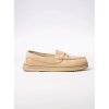 Dámske béžové mokasíny z ekologického semišu na bežný deň s okrúhlou špičkou a ručným prešívaním, kód MD1047-7