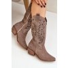Semišové Kozačky S Vyřezávaným Zvrškem Hnědé Zazoo 3609 (Veľkosť 37)