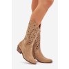 Semišové kozačky s perforovaným svrškem Béžové Zazoo 3714 (Veľkosť 39)