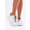Dámske biele tenisky z eko kože na plnej podrážke, kód 9148 LEOPARD