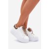 Dámske biele tenisky z eko kože na plnej podrážke, kód 9148 LEOPARD