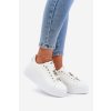 Dámske biele tenisky z eko kože na ploške, kód 6488 SILVER