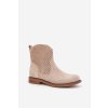 Béžové dámske členkové topánky z EKO semišu na nízkom podpätku, A2906-8 BEIGE