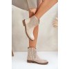 Béžové dámske členkové topánky z EKO semišu na nízkom podpätku, A2906-8 BEIGE