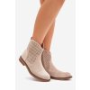 Béžové dámske členkové topánky z EKO semišu na nízkom podpätku, A2906-8 BEIGE