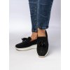 Čierne dámske mokasíny z ekologického semišu s strapcami, kód G-55