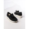 Čierne dámske mokasíny z ekologického semišu s strapcami, kód G-55