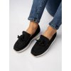 Čierne dámske mokasíny z ekologického semišu s strapcami, kód G-55