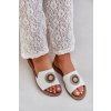 Kožené papuče s dekorací na plochom podpätku biele lewski 3047/o / 3047/O BIAŁY GROCH (Veľkosť 35)
