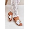 Kožené papuče s dekorací na plochom podpätku biele zazoo 3047/o / 3047/O/2 BIAŁY MAT (Veľkosť 36)